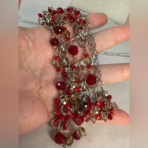 WHBM cluster crystal red blush amber colored necklace - Picture 5 of 7